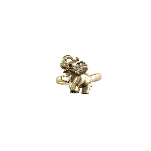14 Karat Yellow Gold and Diamond Elephant Ring Size 7 #16630